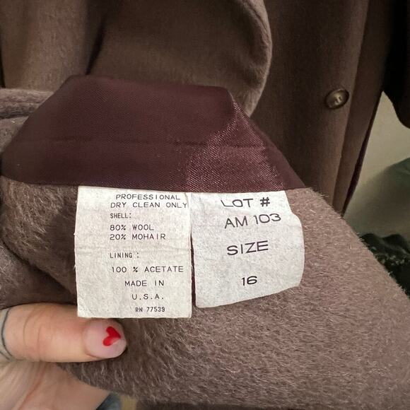 Vintage 1980's Taupe Wool Mohair Oversized Belted Trench Coat - Picture 11 of 12